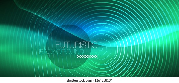 Neon glowing lines, magic energy space blue light concept, abstract background wallpaper design, vector illustration
