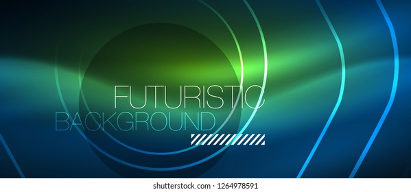 Neon glowing lines, magic energy space blue light concept, abstract background wallpaper design, vector illustration