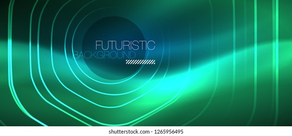 Neon glowing lines, magic energy space blue light concept, abstract background wallpaper design, vector illustration