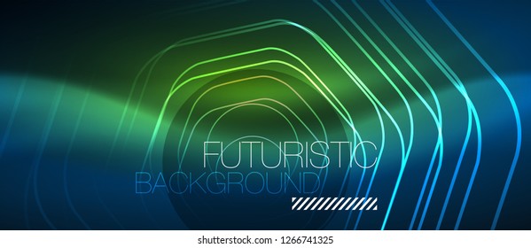 Neon glowing lines, magic energy space blue light concept, abstract background wallpaper design, vector illustration