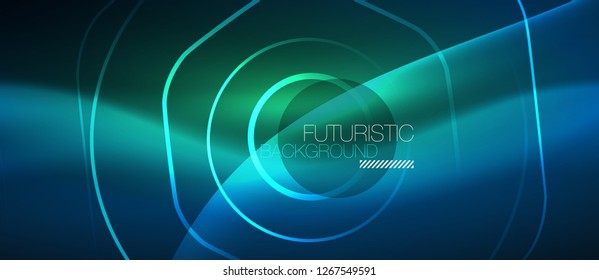 Líneas brillantes de neón, concepto de luz azul del espacio de energía mágica, diseño de fondo abstracto de fondo de fondo, ilustración vectorial