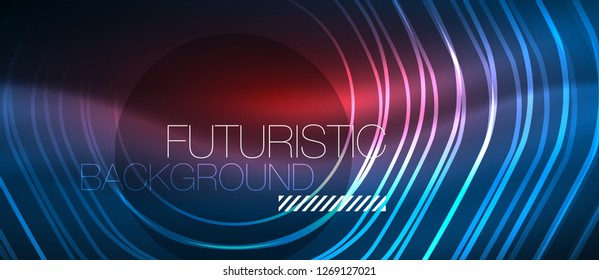Neon glowing lines, magic energy space blue light concept, abstract background wallpaper design, vector illustration