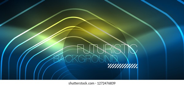 Neon glowing lines, magic energy space blue light concept, abstract background wallpaper design, vector illustration