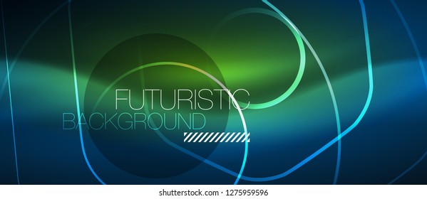 Neon glowing lines, magic energy space blue light concept, abstract background wallpaper design, vector illustration