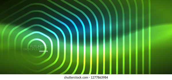 Líneas brillantes de neón, concepto de luz azul del espacio de energía mágica, diseño de fondo abstracto de fondo de fondo, ilustración vectorial