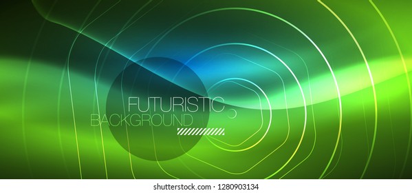 Líneas brillantes de neón, concepto de luz azul del espacio de energía mágica, diseño de fondo abstracto de fondo de fondo, ilustración vectorial