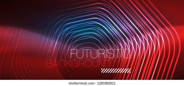 Neon glowing lines, magic energy space blue light concept, abstract background wallpaper design, vector illustration