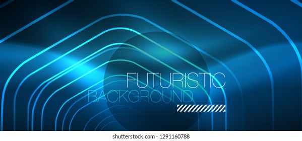 Neon glowing lines, magic energy space blue light concept, abstract background wallpaper design, vector illustration