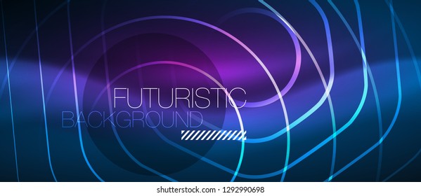 Líneas brillantes de neón, concepto de luz azul del espacio de energía mágica, diseño de fondo abstracto de fondo de fondo, ilustración vectorial