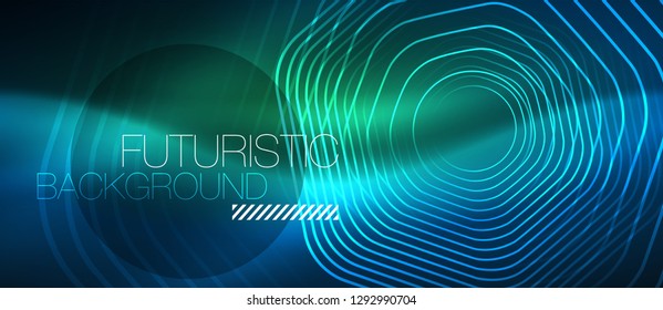 Líneas brillantes de neón, concepto de luz azul del espacio de energía mágica, diseño de fondo abstracto de fondo de fondo, ilustración vectorial