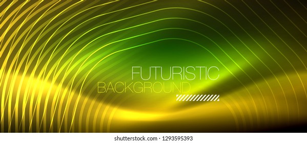 Líneas brillantes de neón, concepto de luz espacial mágica, diseño de fondo abstracto de fondo de fondo, ilustración vectorial