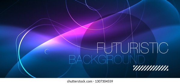 Neon glowing lines, magic energy space blue light concept, abstract background wallpaper design, vector illustration