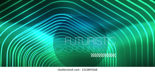 Neon glowing lines, magic energy space blue light concept, abstract background wallpaper design, vector illustration