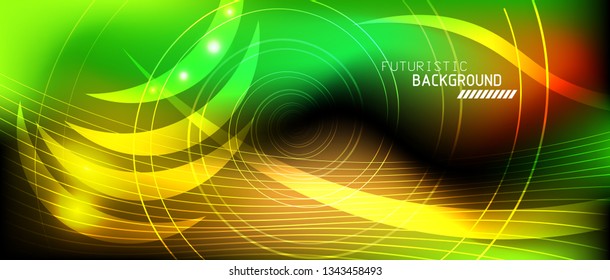 Neon glowing lines, magic energy space light concept, abstract background wallpaper design, vector illustration