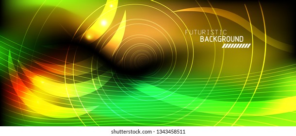 Neon glowing lines, magic energy space light concept, abstract background wallpaper design, vector illustration