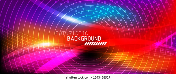 Neon glowing lines, magic energy space light concept, abstract background wallpaper design, vector illustration