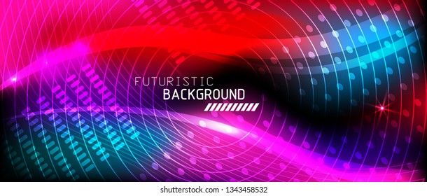 Neon glowing lines, magic energy space light concept, abstract background wallpaper design, vector illustration
