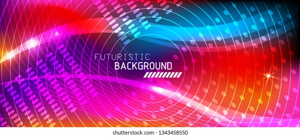 Neon glowing lines, magic energy space light concept, abstract background wallpaper design, vector illustration