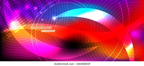 Neon glowing lines, magic energy space light concept, abstract background wallpaper design, vector illustration