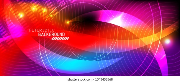 Neon glowing lines, magic energy space light concept, abstract background wallpaper design, vector illustration