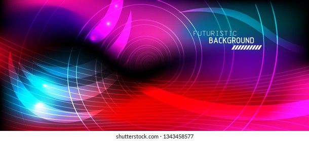 Neon glowing lines, magic energy space light concept, abstract background wallpaper design, vector illustration