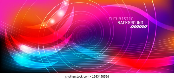 Neon glowing lines, magic energy space light concept, abstract background wallpaper design, vector illustration