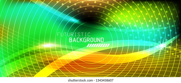 Neon glowing lines, magic energy space light concept, abstract background wallpaper design, vector illustration