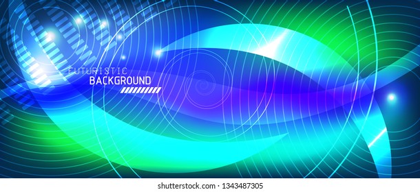 Neon glowing lines, magic energy space light concept, abstract background wallpaper design, vector illustration