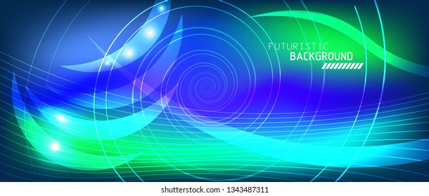 Neon glowing lines, magic energy space light concept, abstract background wallpaper design, vector illustration