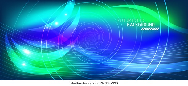Neon glowing lines, magic energy space light concept, abstract background wallpaper design, vector illustration