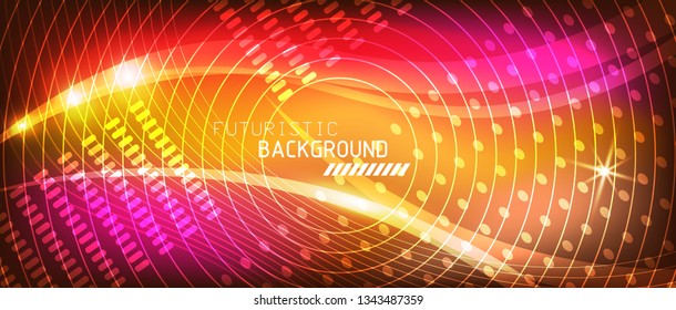 Neon glowing lines, magic energy space light concept, abstract background wallpaper design, vector illustration