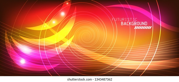 Neon glowing lines, magic energy space light concept, abstract background wallpaper design, vector illustration
