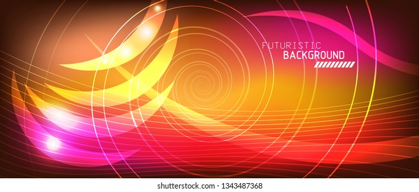 Neon glowing lines, magic energy space light concept, abstract background wallpaper design, vector illustration