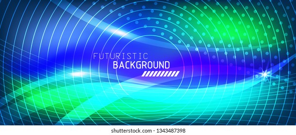 Neon glowing lines, magic energy space light concept, abstract background wallpaper design, vector illustration