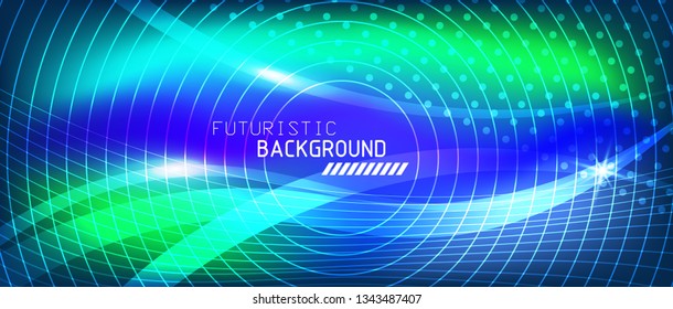 Neon glowing lines, magic energy space light concept, abstract background wallpaper design, vector illustration
