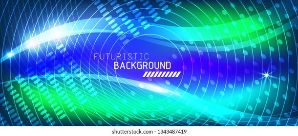 Neon glowing lines, magic energy space light concept, abstract background wallpaper design, vector illustration