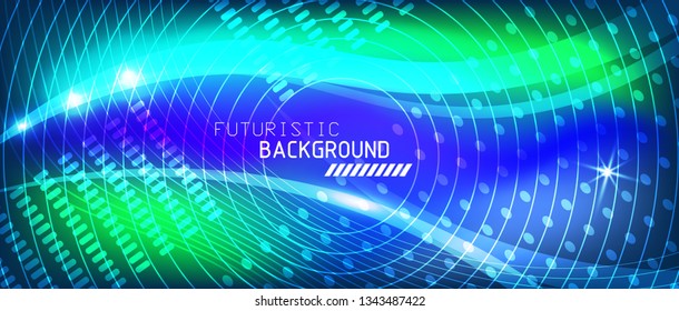 Neon glowing lines, magic energy space light concept, abstract background wallpaper design, vector illustration
