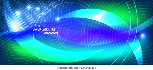 Neon glowing lines, magic energy space light concept, abstract background wallpaper design, vector illustration