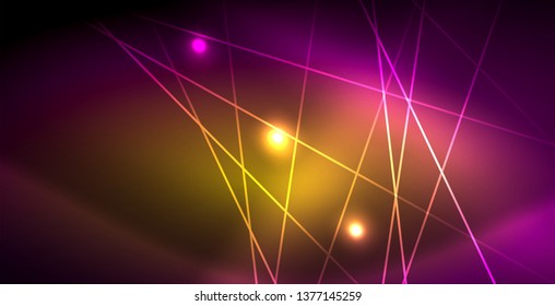 Neon glowing lines, magic energy space light concept, abstract background wallpaper design, vector illustration