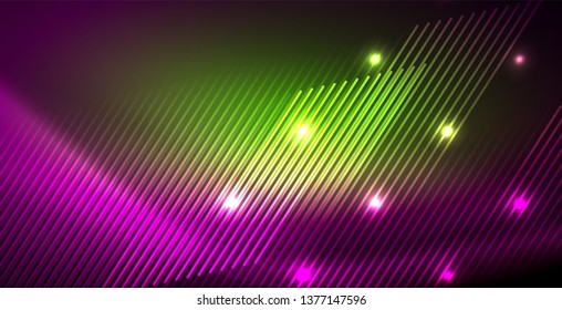Neon glowing lines, magic energy space light concept, abstract background wallpaper design, vector illustration