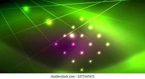 Líneas brillantes de neón, concepto de luz espacial mágica, diseño de fondo abstracto de fondo de fondo, ilustración vectorial