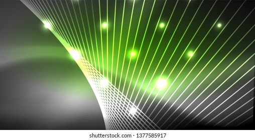 Neon glowing lines, magic energy space light concept, abstract background wallpaper design, vector illustration