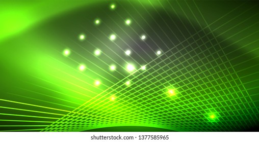 Neon glowing lines, magic energy space light concept, abstract background wallpaper design, vector illustration