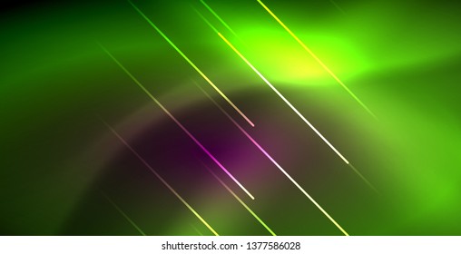 Neon glowing lines, magic energy space light concept, abstract background wallpaper design, vector illustration