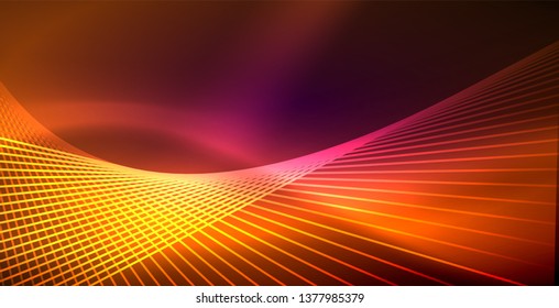Neon glowing lines, magic energy space light concept, abstract background wallpaper design, vector illustration