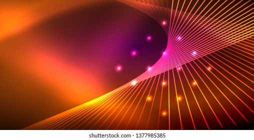 Neon glowing lines, magic energy space light concept, abstract background wallpaper design, vector illustration