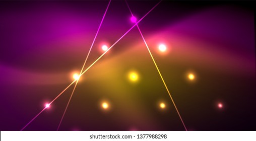 Neon glowing lines, magic energy space light concept, abstract background wallpaper design, vector illustration