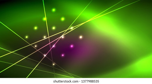 Neon glowing lines, magic energy space light concept, abstract background wallpaper design, vector illustration