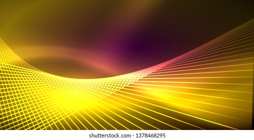 Neon glowing lines, magic energy space light concept, abstract background wallpaper design, vector illustration