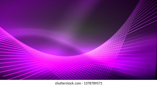 Neon glowing lines, magic energy space light concept, abstract background wallpaper design, vector illustration